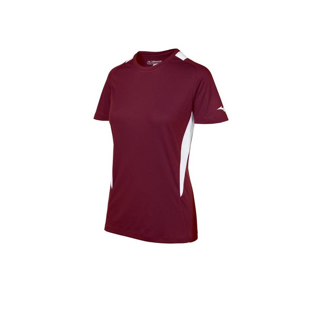 Jerseys Mizuno Crew Neck Mujer Burdeos/Blancas Ofertas CNHF-04193